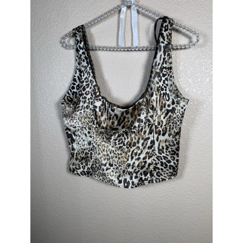 ZARA Leopard Print Bustier Cami Top Size L Large Satin Lace Trim Animal NWT Sexy